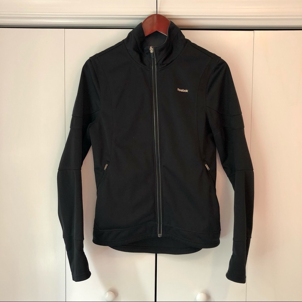 REEBOK Black Athletic Jacket Windbreaker S EUC